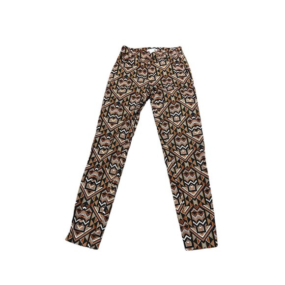 H&M Slim Fit Pants Sz 2 Aztec Tribal Side Zip Flat Front 1 Faux Back Pocket - Picture 13 of 14